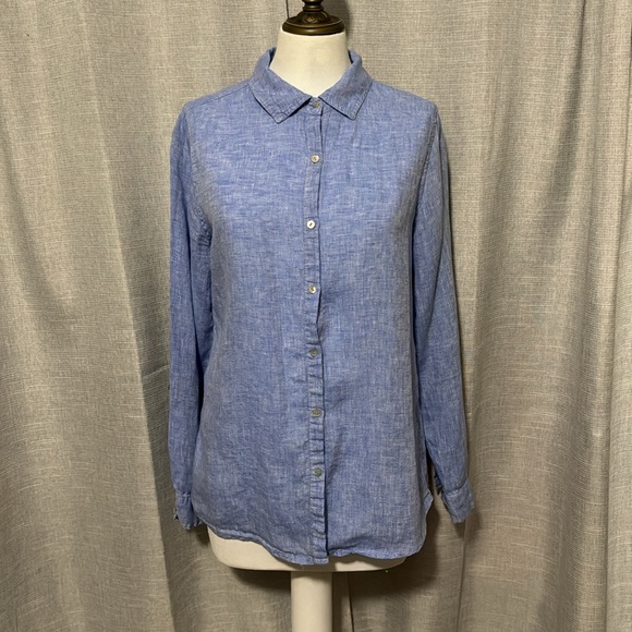 Jones New York-Sz M-Linen-Blue-Button Front - Picture 4 of 14